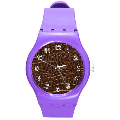 Leather Look & Skins Brown Crocodile Round Plastic Sport Watch Medium from ArtsNow.com Front