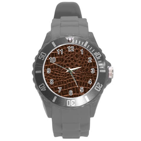Leather Look & Skins Brown Crocodile Round Plastic Sport Watch Large from ArtsNow.com Front