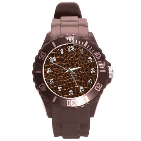 Leather Look & Skins Brown Crocodile Round Plastic Sport Watch Large from ArtsNow.com Front