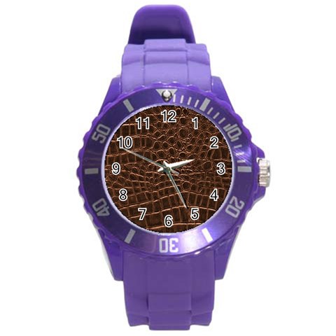 Leather Look & Skins Brown Crocodile Round Plastic Sport Watch Large from ArtsNow.com Front