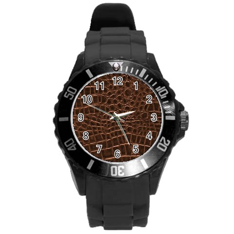 Leather Look & Skins Brown Crocodile Round Plastic Sport Watch Large from ArtsNow.com Front