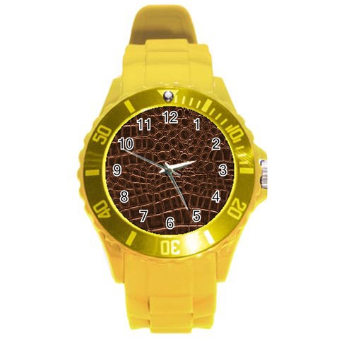 Leather Look & Skins Brown Crocodile Round Plastic Sport Watch Large from ArtsNow.com Front
