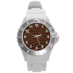 Leather Look & Skins Brown Crocodile Round Plastic Sport Watch Large