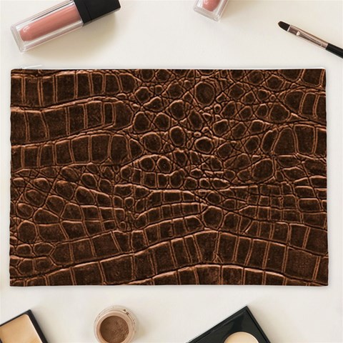 Leather Look & Skins Brown Crocodile Cosmetic Bag (XXL) from ArtsNow.com Front