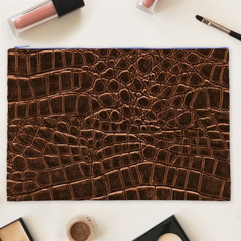 Leather Look & Skins Brown Crocodile Cosmetic Bag (XXL) from ArtsNow.com Front