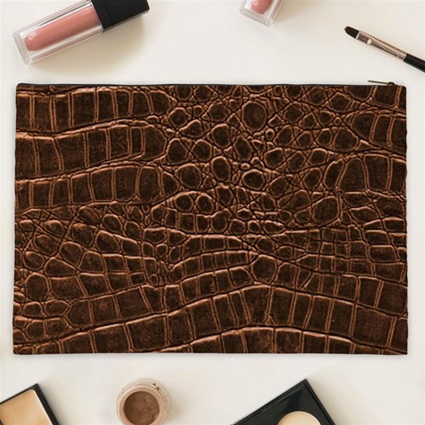 Leather Look & Skins Brown Crocodile Cosmetic Bag (XXL) from ArtsNow.com Back