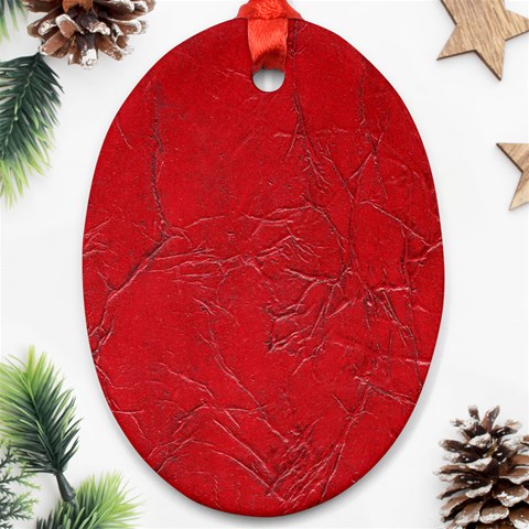 Leather Look & Skins Cracked Red Leather Ornament (Oval) from ArtsNow.com Front