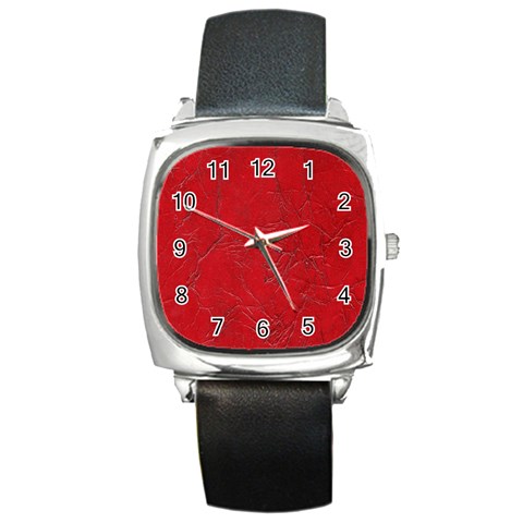 Leather Look & Skins Cracked Red Leather Square Metal Watch from ArtsNow.com Front