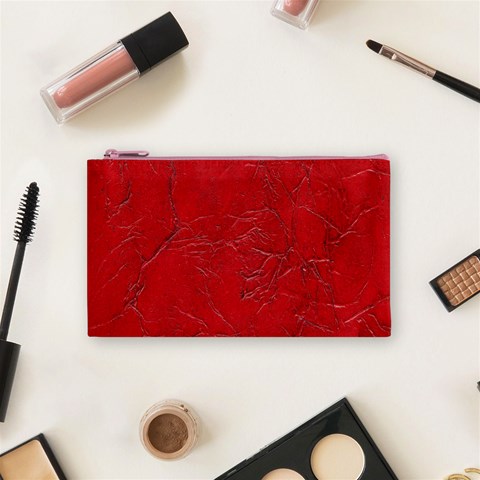Leather Look & Skins Cracked Red Leather Cosmetic Bag (Small) from ArtsNow.com Front
