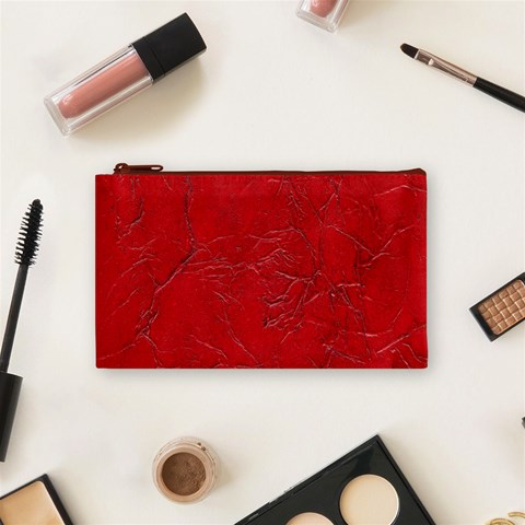 Leather Look & Skins Cracked Red Leather Cosmetic Bag (Small) from ArtsNow.com Front