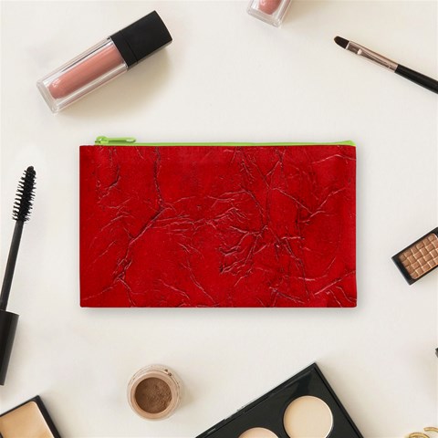 Leather Look & Skins Cracked Red Leather Cosmetic Bag (Small) from ArtsNow.com Front