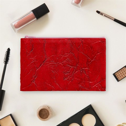 Leather Look & Skins Cracked Red Leather Cosmetic Bag (Medium) from ArtsNow.com Front
