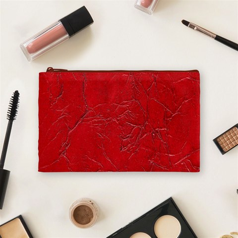Leather Look & Skins Cracked Red Leather Cosmetic Bag (Medium) from ArtsNow.com Front