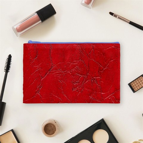 Leather Look & Skins Cracked Red Leather Cosmetic Bag (Medium) from ArtsNow.com Front