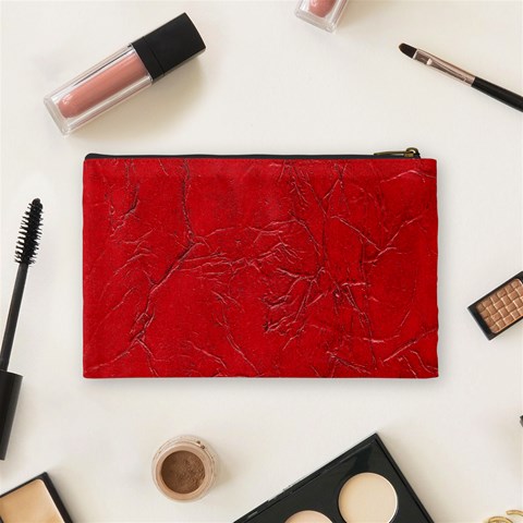 Leather Look & Skins Cracked Red Leather Cosmetic Bag (Medium) from ArtsNow.com Back