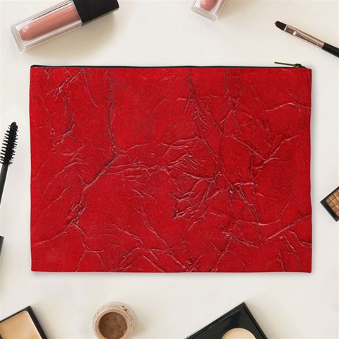 Leather Look & Skins Cracked Red Leather Cosmetic Bag (XL) from ArtsNow.com Back