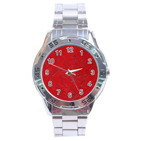 Leather Look & Skins Cracked Red Leather Stainless Steel Analogue Men’s Watch from ArtsNow.com Front