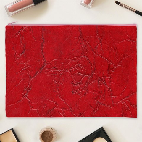 Leather Look & Skins Cracked Red Leather Cosmetic Bag (XXXL) from ArtsNow.com Front
