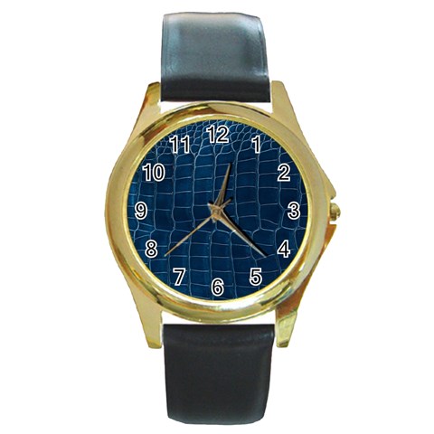 Leather Look & Skins Blue Silverback Round Gold Metal Watch from ArtsNow.com Front