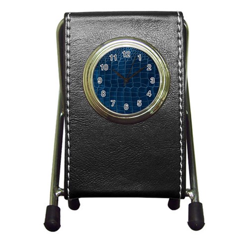 Leather Look & Skins Blue Silverback Pen Holder Desk Clock from ArtsNow.com Front