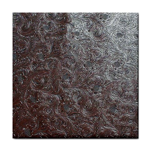 Leather Look & Skins Black And Brown Floral Tile Coaster from ArtsNow.com Front