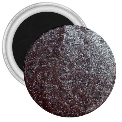 Leather Look & Skins Black And Brown Floral 3  Magnet from ArtsNow.com Front