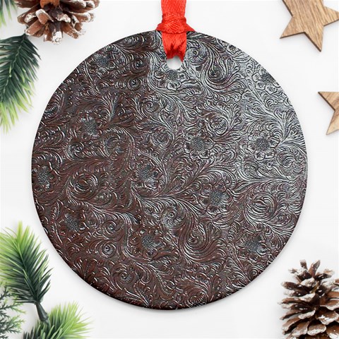 Leather Look & Skins Black And Brown Floral Ornament (Round) from ArtsNow.com Front