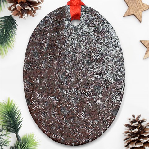 Leather Look & Skins Black And Brown Floral Ornament (Oval) from ArtsNow.com Front