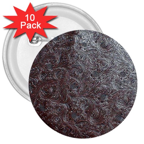 Leather Look & Skins Black And Brown Floral 3  Button (10 pack) from ArtsNow.com Front