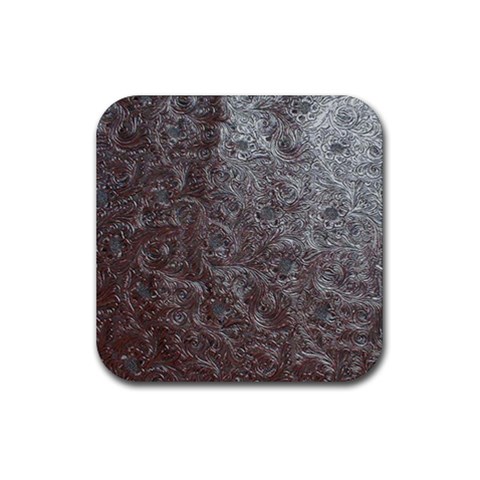 Leather Look & Skins Black And Brown Floral Rubber Coaster (Square) from ArtsNow.com Front