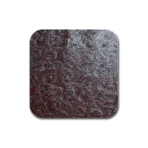 Leather Look & Skins Black And Brown Floral Rubber Square Coaster (4 pack) from ArtsNow.com Front