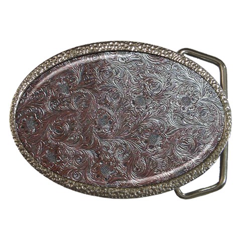 Leather Look & Skins Black And Brown Floral Belt Buckle from ArtsNow.com Front