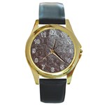 Leather Look & Skins Black And Brown Floral Round Gold Metal Watch