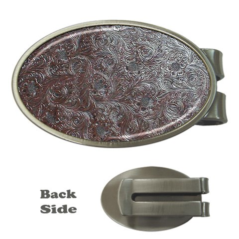 Leather Look & Skins Black And Brown Floral Money Clip (Oval) from ArtsNow.com Front