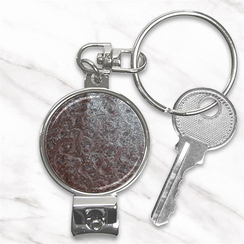Leather Look & Skins Black And Brown Floral Nail Clippers Key Chain from ArtsNow.com Front