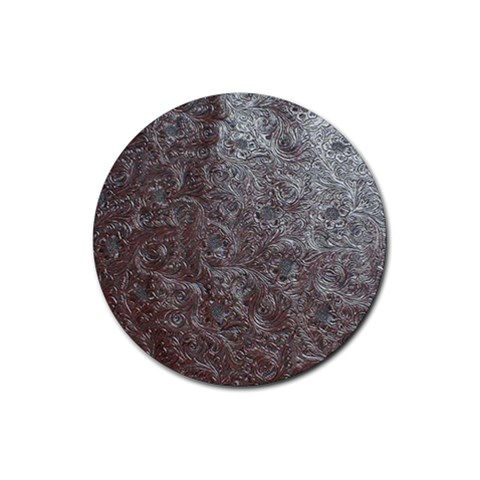 Leather Look & Skins Black And Brown Floral Rubber Coaster (Round) from ArtsNow.com Front