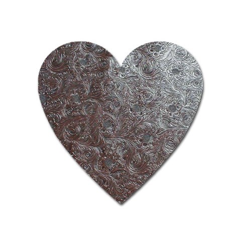 Leather Look & Skins Black And Brown Floral Magnet (Heart) from ArtsNow.com Front