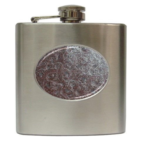 Leather Look & Skins Black And Brown Floral Hip Flask (6 oz) from ArtsNow.com Front