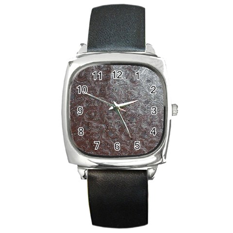 Leather Look & Skins Black And Brown Floral Square Metal Watch from ArtsNow.com Front