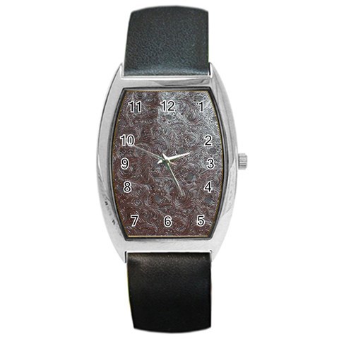 Leather Look & Skins Black And Brown Floral Barrel Style Metal Watch from ArtsNow.com Front
