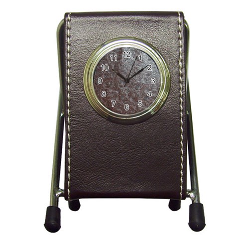 Leather Look & Skins Black And Brown Floral Pen Holder Desk Clock from ArtsNow.com Front