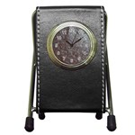 Leather Look & Skins Black And Brown Floral Pen Holder Desk Clock