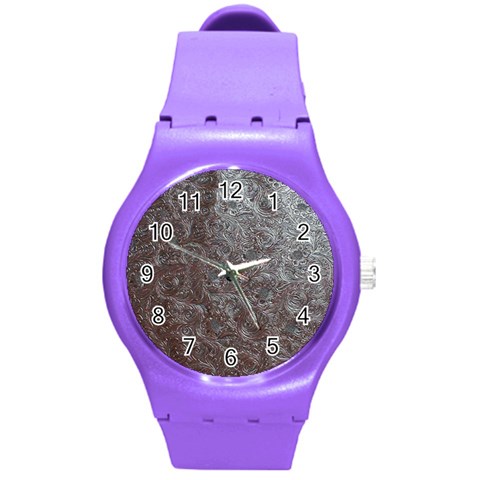 Leather Look & Skins Black And Brown Floral Round Plastic Sport Watch Medium from ArtsNow.com Front