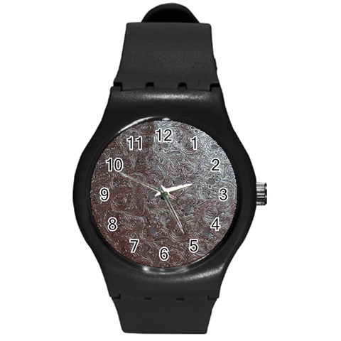 Leather Look & Skins Black And Brown Floral Round Plastic Sport Watch Medium from ArtsNow.com Front