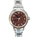 Leather Look & Skins Bark Brown Round Italian Charm Watch