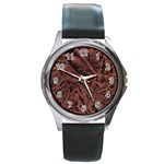 Leather Look & Skins Bark Brown Round Metal Watch