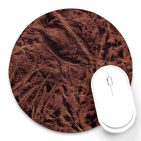 Leather Look & Skins Bark Brown Round Mousepad from ArtsNow.com Front