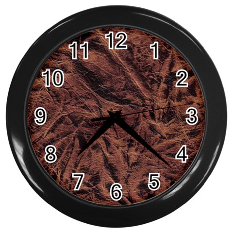 Leather Look & Skins Bark Brown Wall Clock (Black) from ArtsNow.com Front