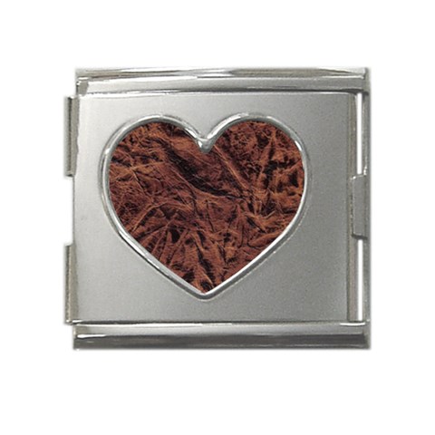 Leather Look & Skins Bark Brown Mega Link Heart Italian Charm (18mm) from ArtsNow.com Front