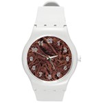 Leather Look & Skins Bark Brown Round Plastic Sport Watch Medium